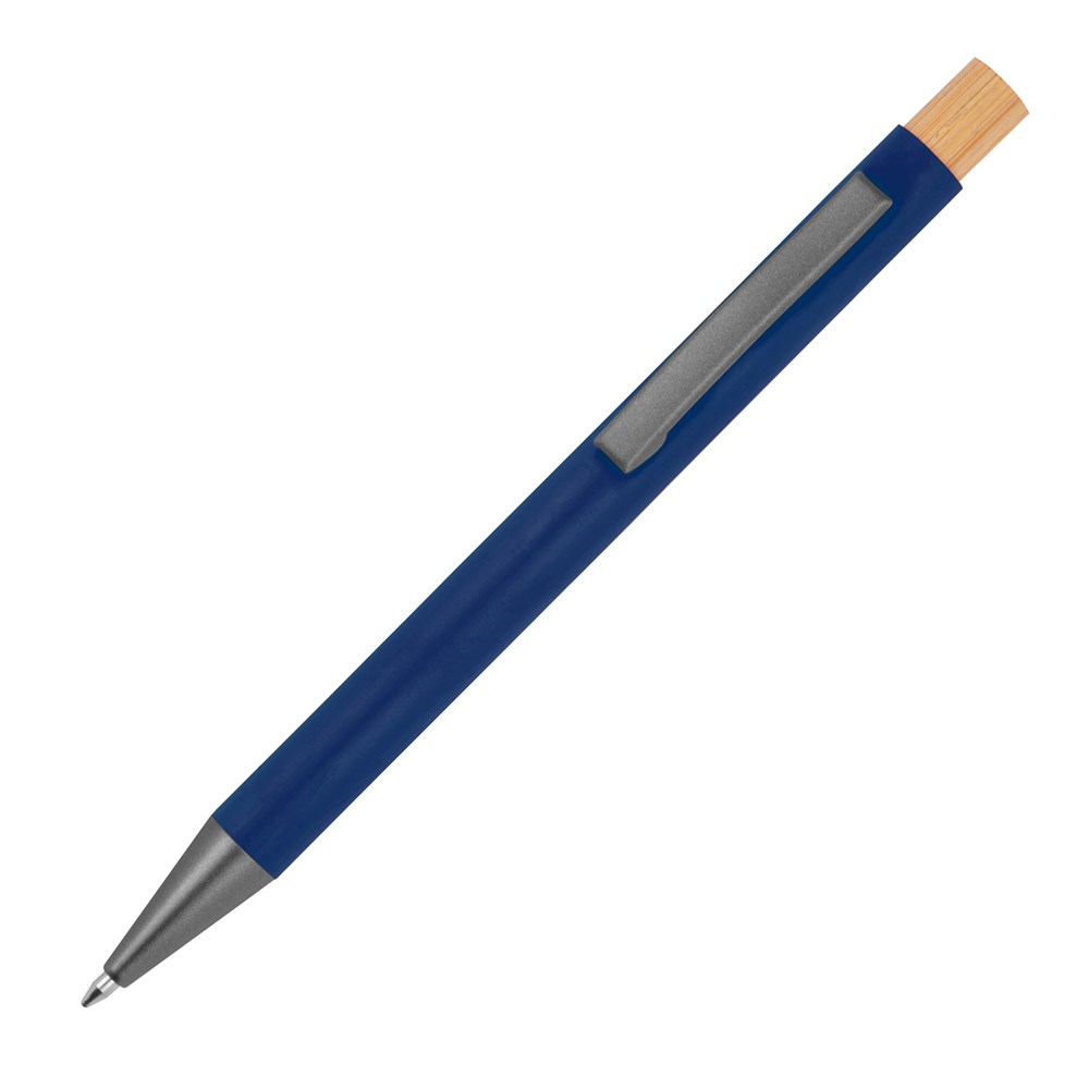 Pen van gerecycled aluminium met bamboe drukker - met logo of onbedrukt bestellen - Donkerblauw