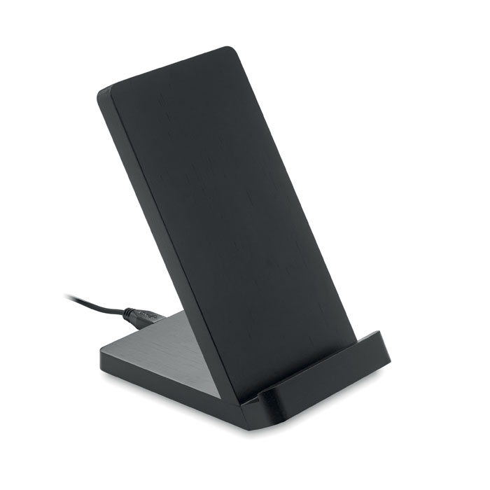 WIRESTAND - Draadloze bamboe oplaadstation - kopen of bedrukken - Zwart