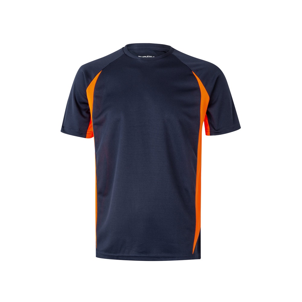 VL SLAYER. Tweekleurig technisch T-shirt met vogeloogjes (160g/m²) van polyester (100%) - bedrukt of onbedrukt - Marineblauw, Oranje