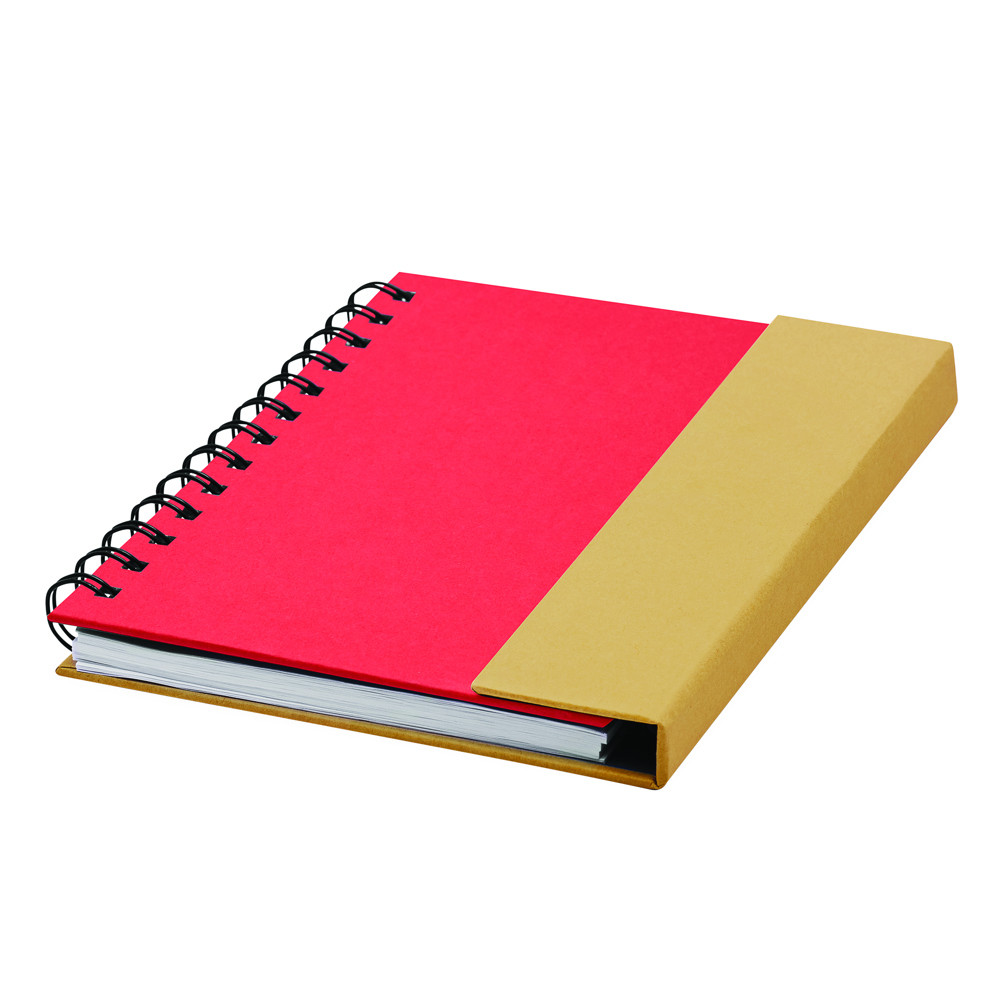 MAGNY - Notitieboekje van gerecycled papier met balpen - met logo of onbedrukt bestellen - naturel, rood