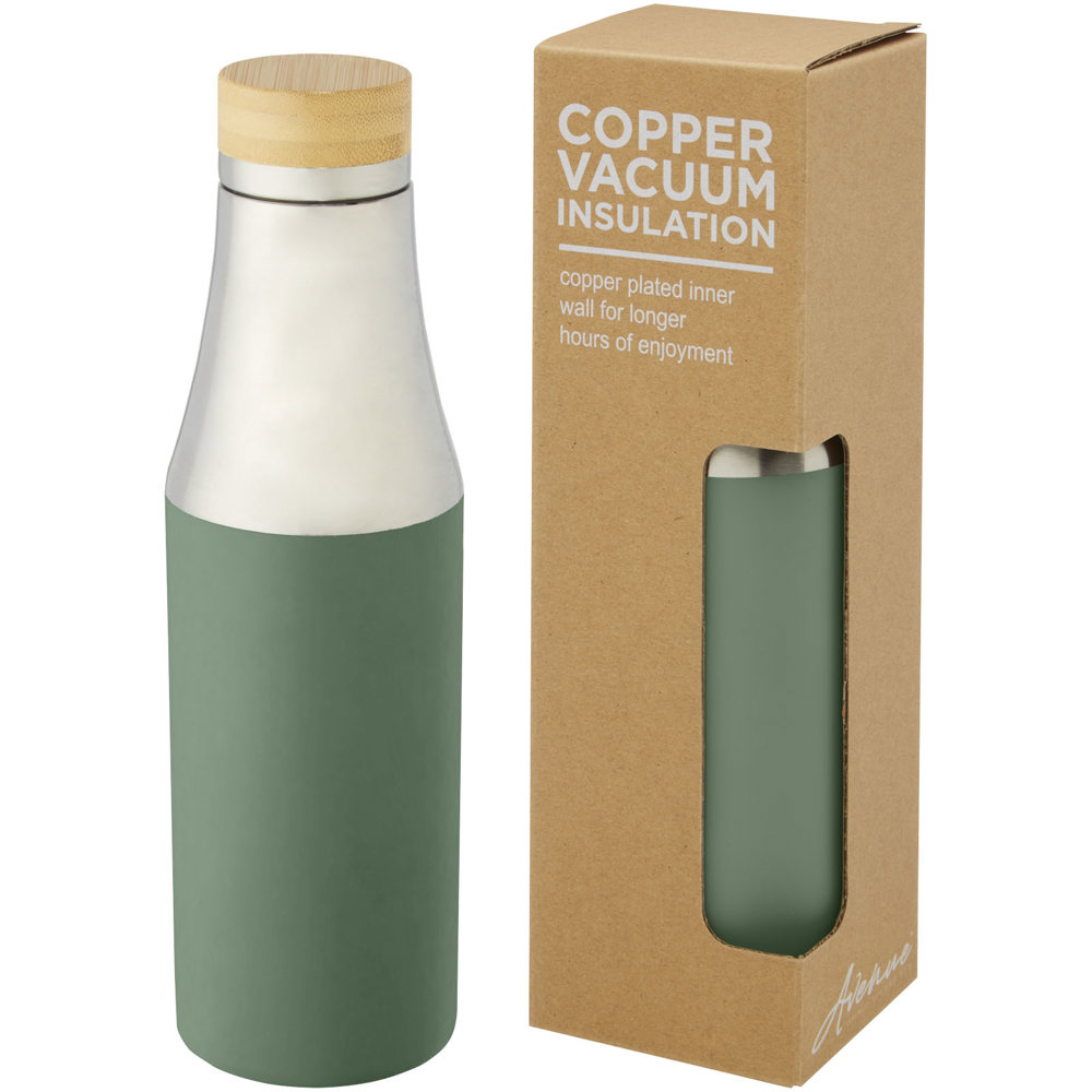 Hulan koperen vacuüm geïsoleerde roestvrijstalen fles van 540 ml met bamboe deksel - met logo of onbedrukt - Gemêleerd groen