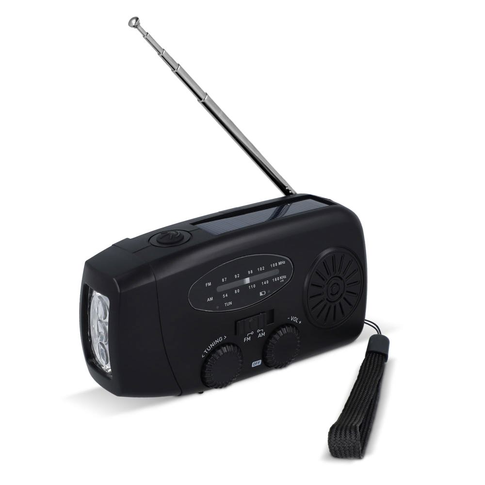 SafeSound Noodradio met Zonne-energie en Opwindbaar - voor bedrijven en relatiegeschenken - Zwart