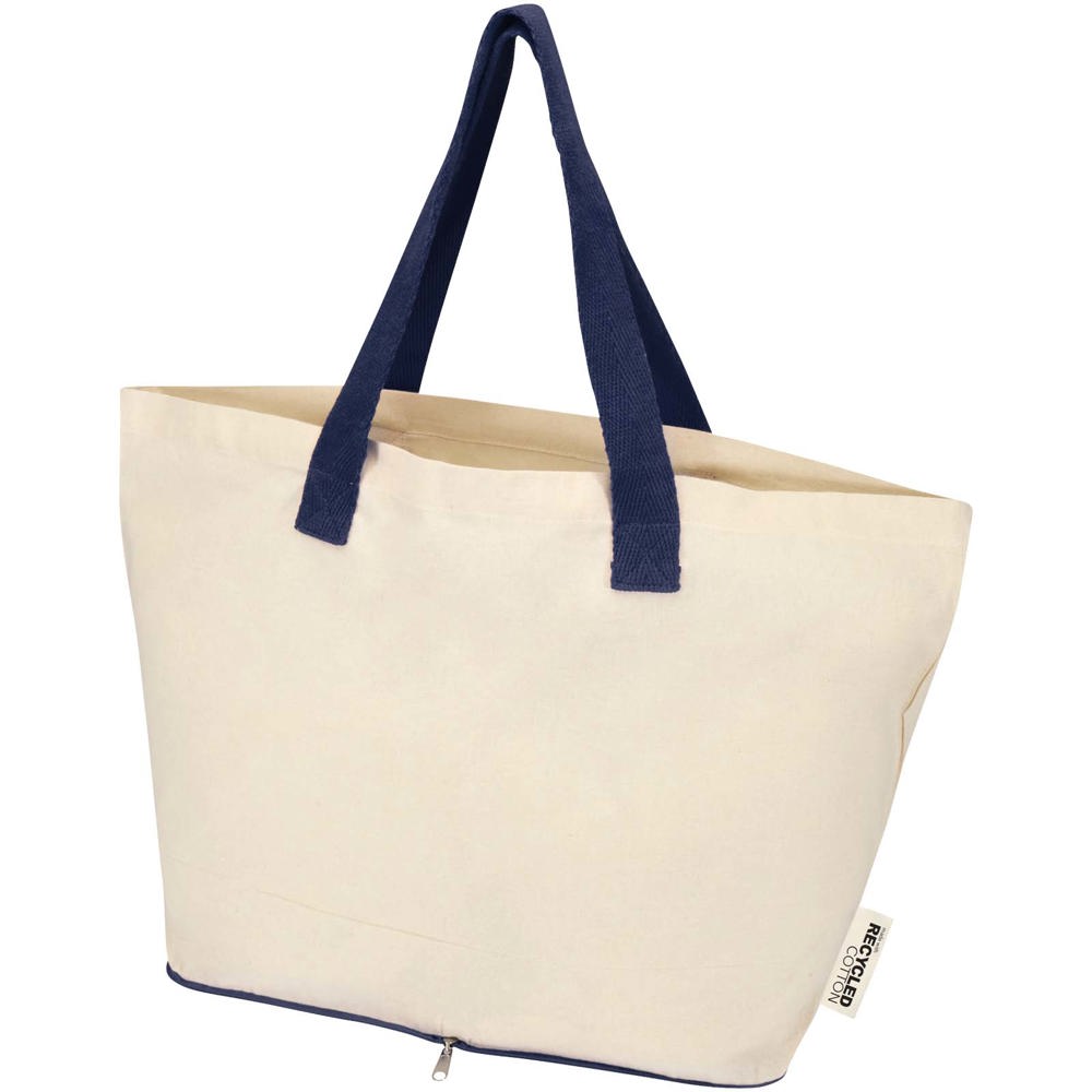 Sierra 140 g/m² GRS gerecycleerde opvouwbare katoenen draagtas 12L - kopen of bedrukken - Natuur, Marineblauw