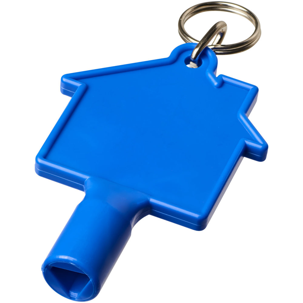 Maximilian huisvormige gerecyclede sleutelhanger voor hulpsleutel - met logo of onbedrukt bestellen - blauw