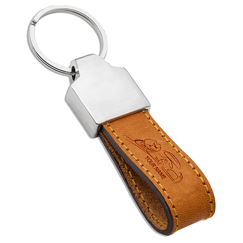 Sleutelhanger P02660, Leder - bedrukt of onbedrukt verkrijgbaar - Cognac