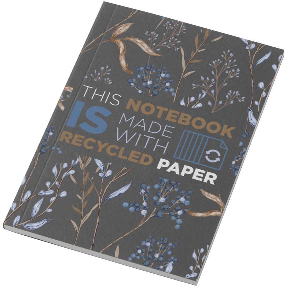 Novella Austen A6 gerecycled notitieboek met zachte cover, 50 vellen - bedrukt of onbedrukt verkrijgbaar - Houtskool
