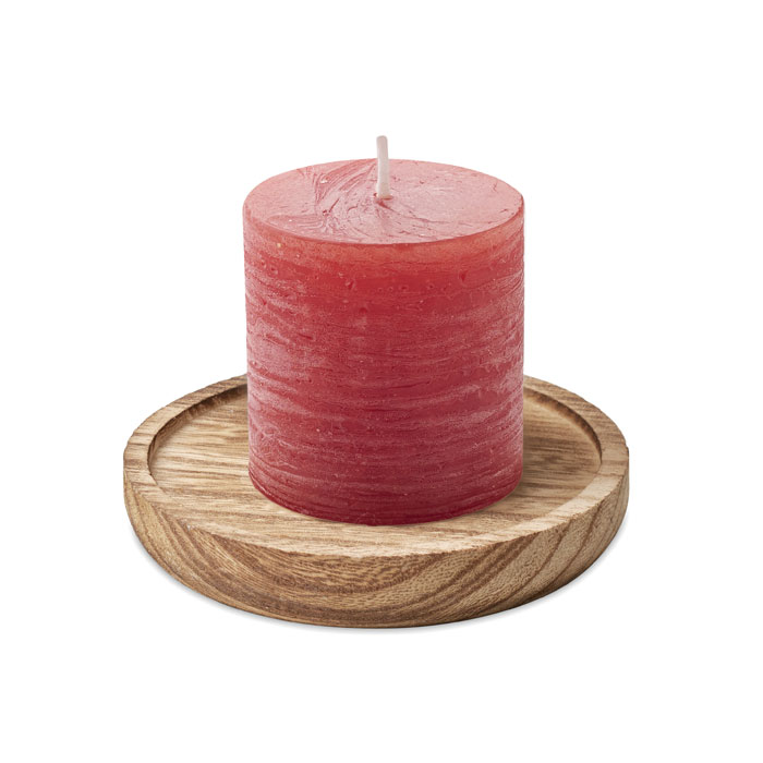 PENTAS - Kaars met ronde houten basis - kopen of bedrukken - Rood