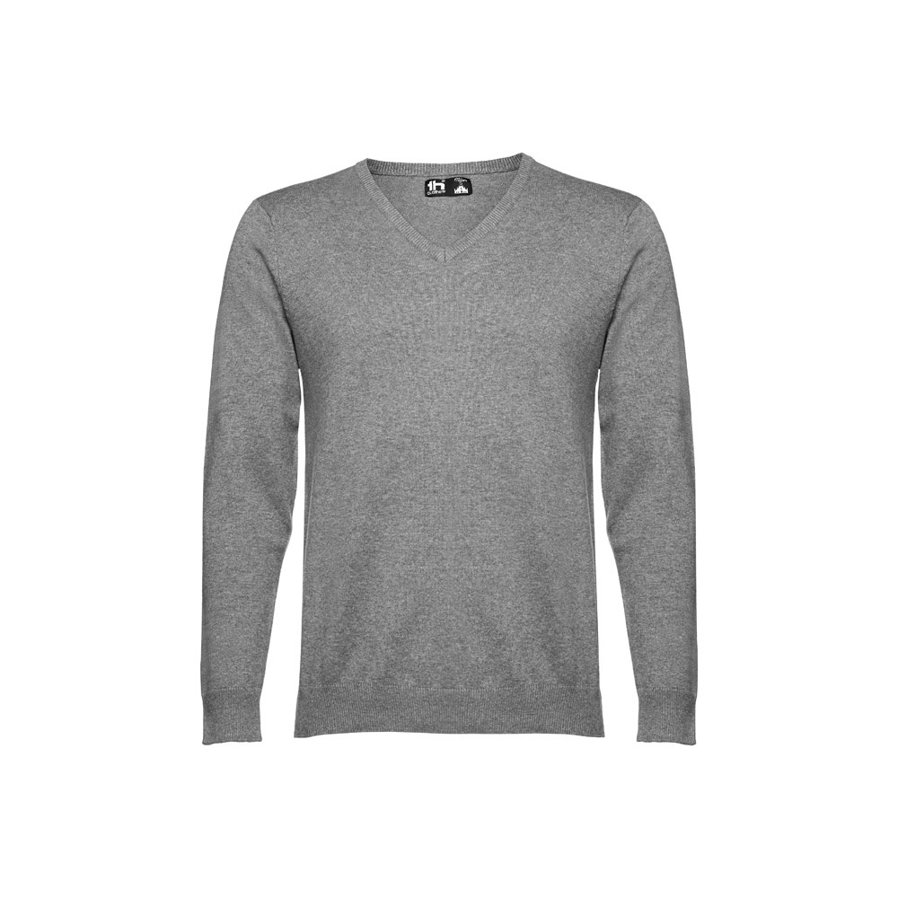 THC MILAN. Pullover met V-hals voor heren in katoen en polyamide - voor bedrijven en relatiegeschenken - Heide grijs