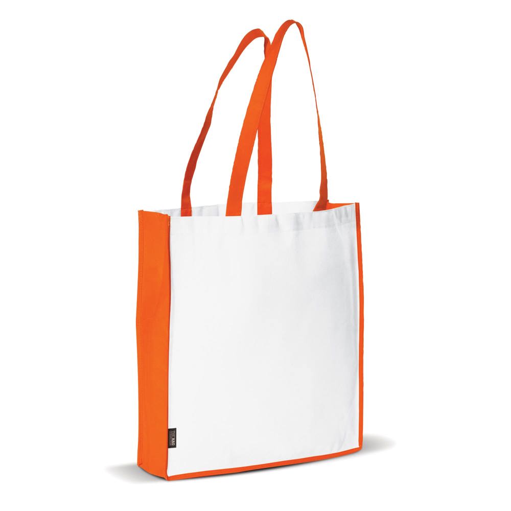 Schoudertas non-woven 75g/m² - met logo of onbedrukt bestellen - Wit / Oranje