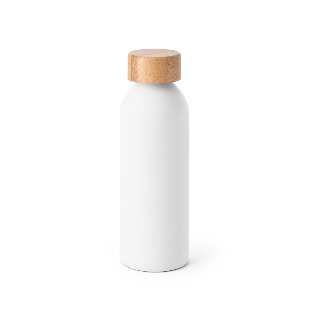 QUETA. Aluminium fles met bamboe deksel 550 mL - met logo of onbedrukt bestellen - wit