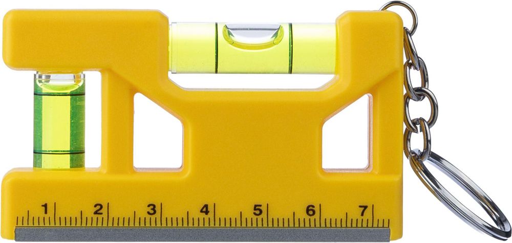Gerecycled ABS sleutelhanger met waterpas Indira - voor bedrijven en relatiegeschenken - geel