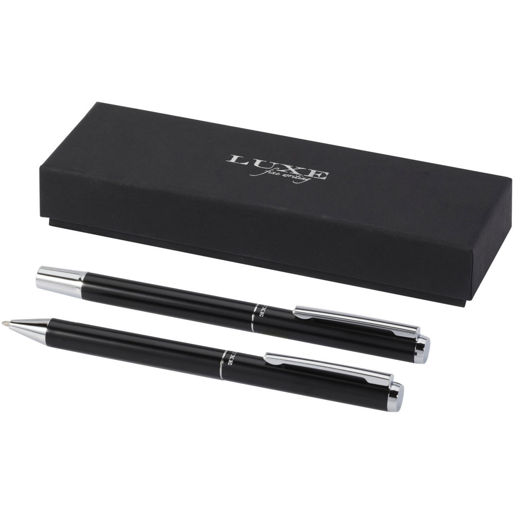 Lucetto cadeauset met balpen en rollerbalpen van gerecycled aluminium (zwarte inkt) - kopen of bedrukken - zwart