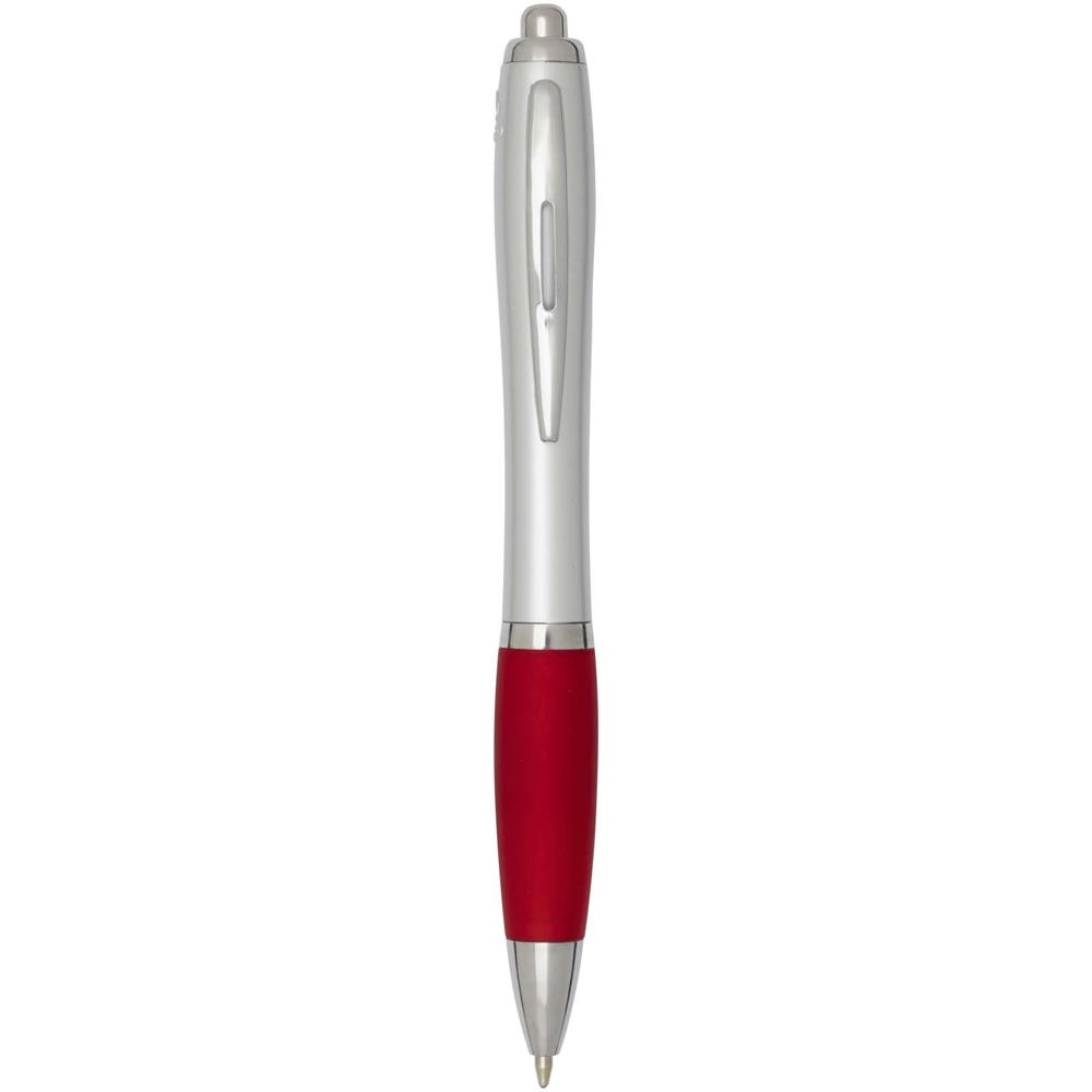 Nash RCS balpen van gerecycled plastic met zilveren behuizing en gekleurde grip (zwarte inkt) - Rood