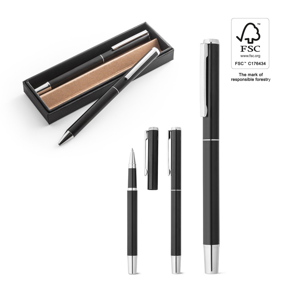 LEAH. Roller en balpen set van aluminium (94% rAL) met clip - voor bedrijven en relatiegeschenken