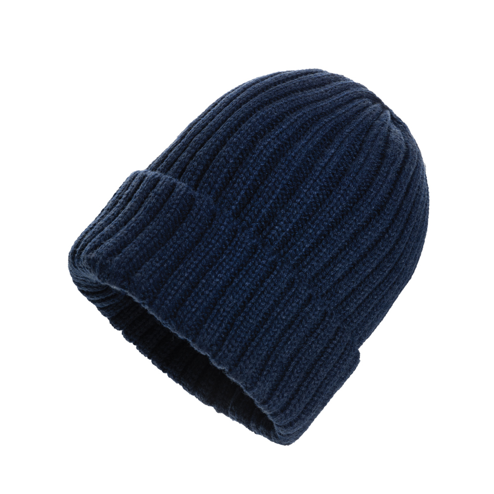 Kennedi AWARE™ Polylana®beanie met brede rib - voor bedrijven en relatiegeschenken - donkerblauw (± PMS 19-3932 TCX)