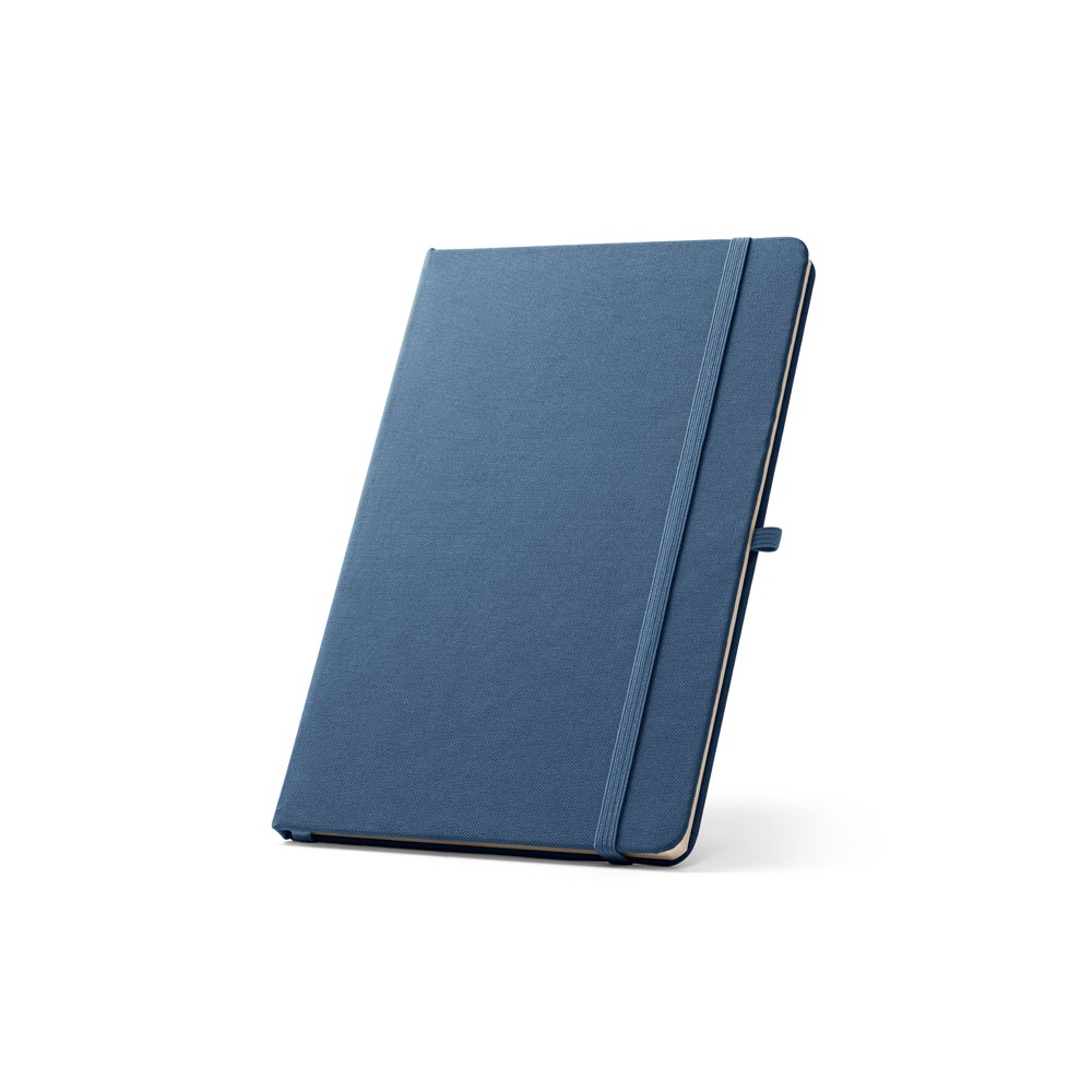 ANNE. A5 notitieblok in gerecycled polyester (100% rPET) met gelinieerde pagina's - kopen of bedrukken - blauw