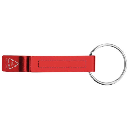 Tao fles- en blikopener van RCS gerecycled aluminium met sleutelhanger