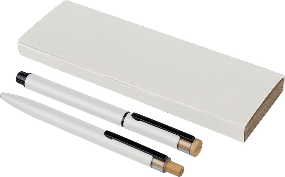 Gerecycled aluminium luxe schrijfset 2-delig Ilaria - bedrukt of onbedrukt verkrijgbaar - Wit