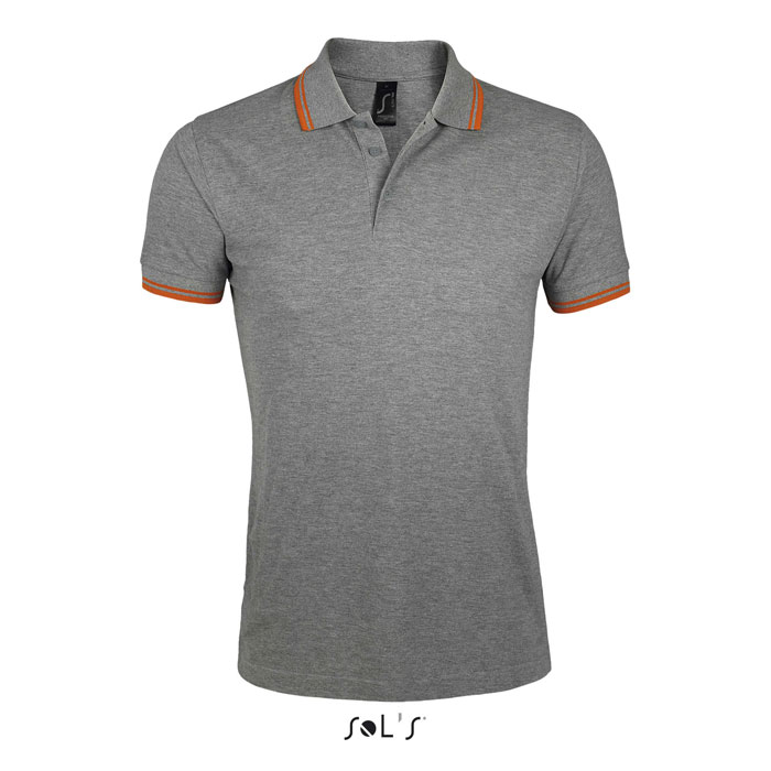 PASADENA MEN - PASADENA HEREN POLO 200 - met logo of onbedrukt bestellen - Grijs/oranje Melange