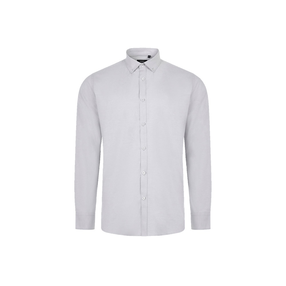 VL PRITHVI MAN. Oxford overhemd voor heren (180 g/m²) van katoen (50%), polyester (45%) en elastaan ​​(5%) - Licht grijs