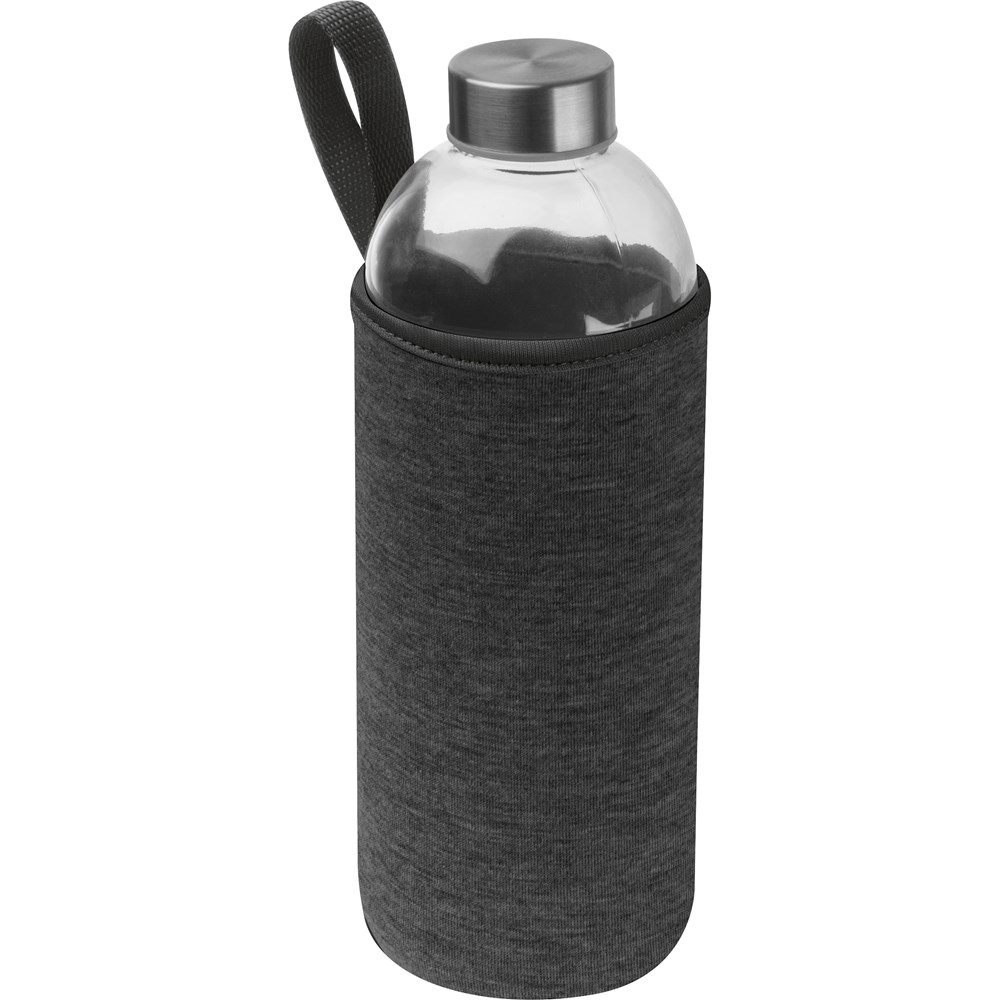 Drinkfles met neopreensleeve en inhoud van 1 liter - voor bedrijven en relatiegeschenken - Antraciet