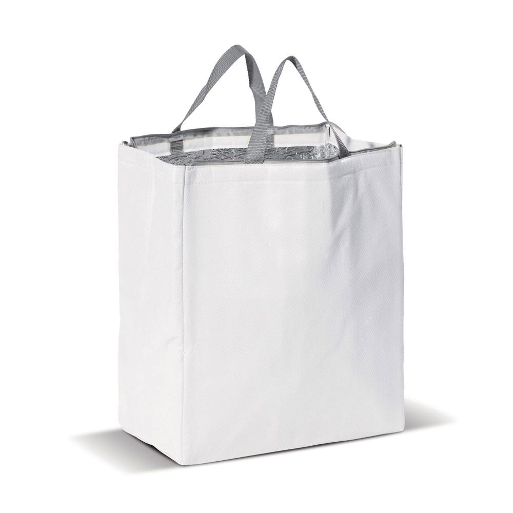 Koeltas non-woven 32.5 x 19.5 x 39 cm, 100 g/m² - bedrukt of onbedrukt verkrijgbaar - wit
