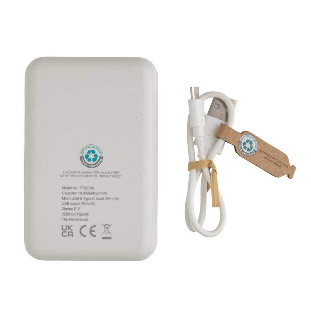 RCS standaard recycled plastic 10.000 mAh powerbank