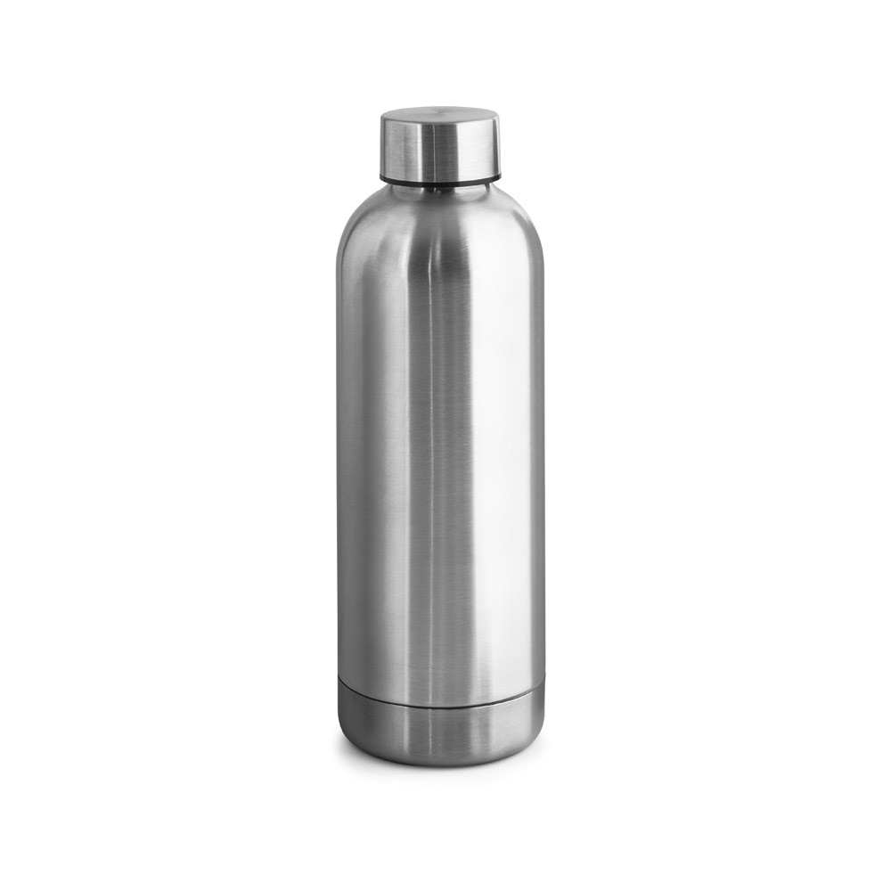 ODIN METTALIC. Fles van 90% gerecycled roestvrijstaal 550 mL - met logo of onbedrukt bestellen - Satijn zilver