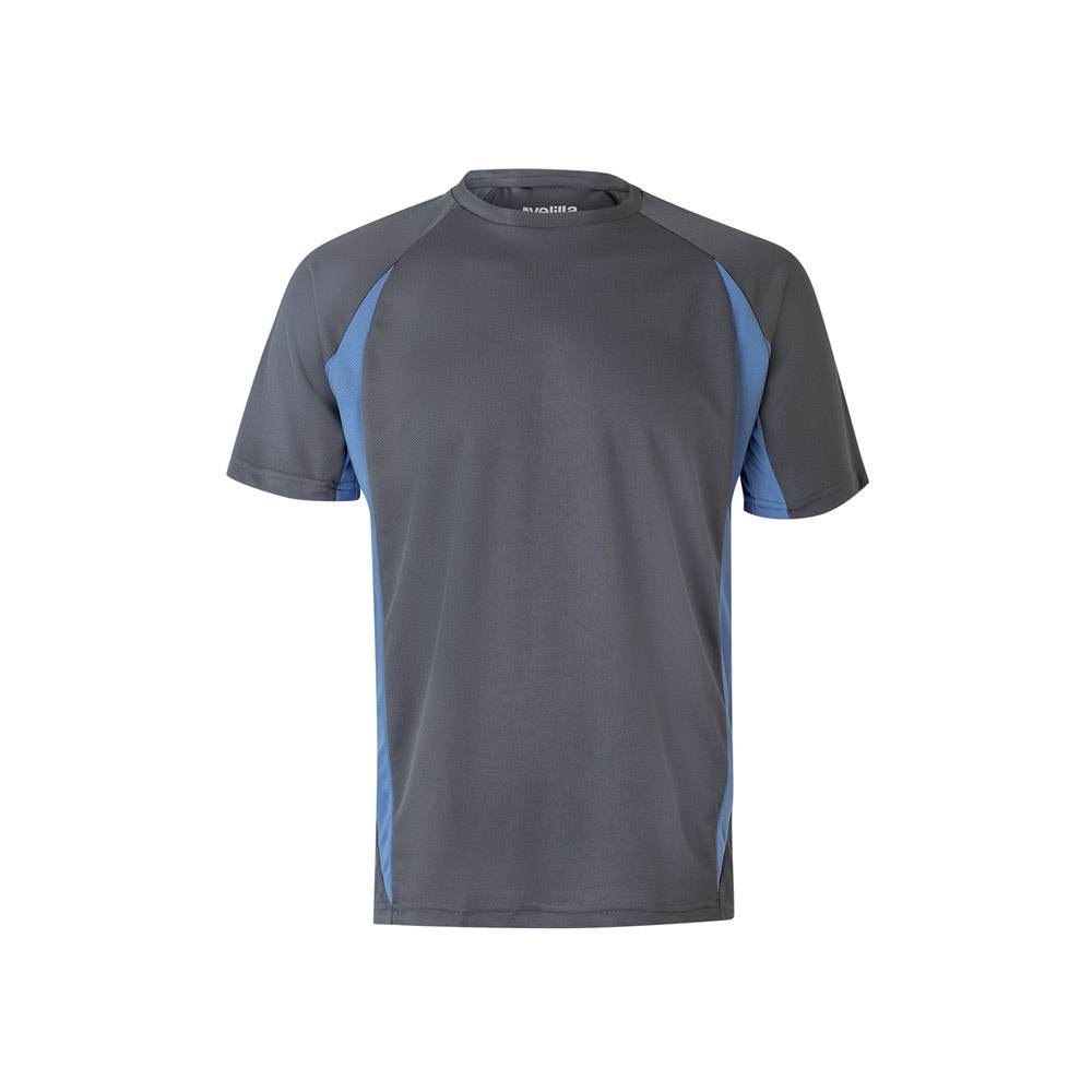 VL SLAYER. Tweekleurig technisch T-shirt met vogeloogjes (160g/m²) van polyester (100%) - bedrukt of onbedrukt - Grijs, Licht blauw