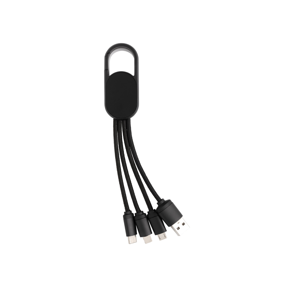 4-in-1 kabel met karabijnhaak - met logo of onbedrukt bestellen - zwart (± PMS Black)