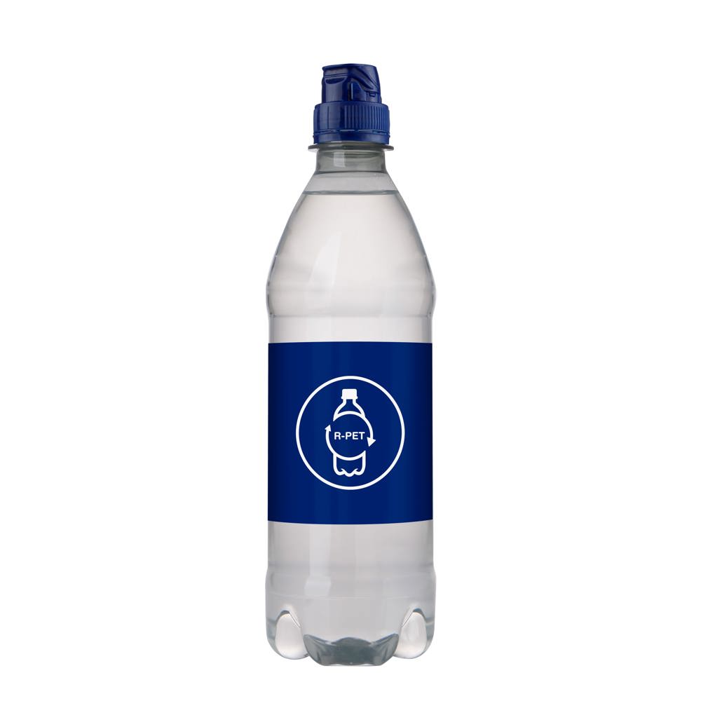 Bronwater 500 ml met sportdop - met logo of onbedrukt bestellen - transparant/blauw