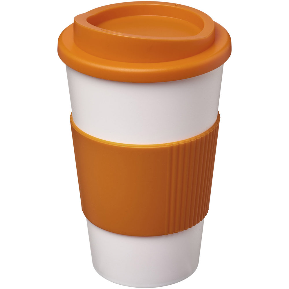 Americano® geïsoleerde beker van 350 ml met handgreep - bedrukt of onbedrukt verkrijgbaar - Oranje, Wit