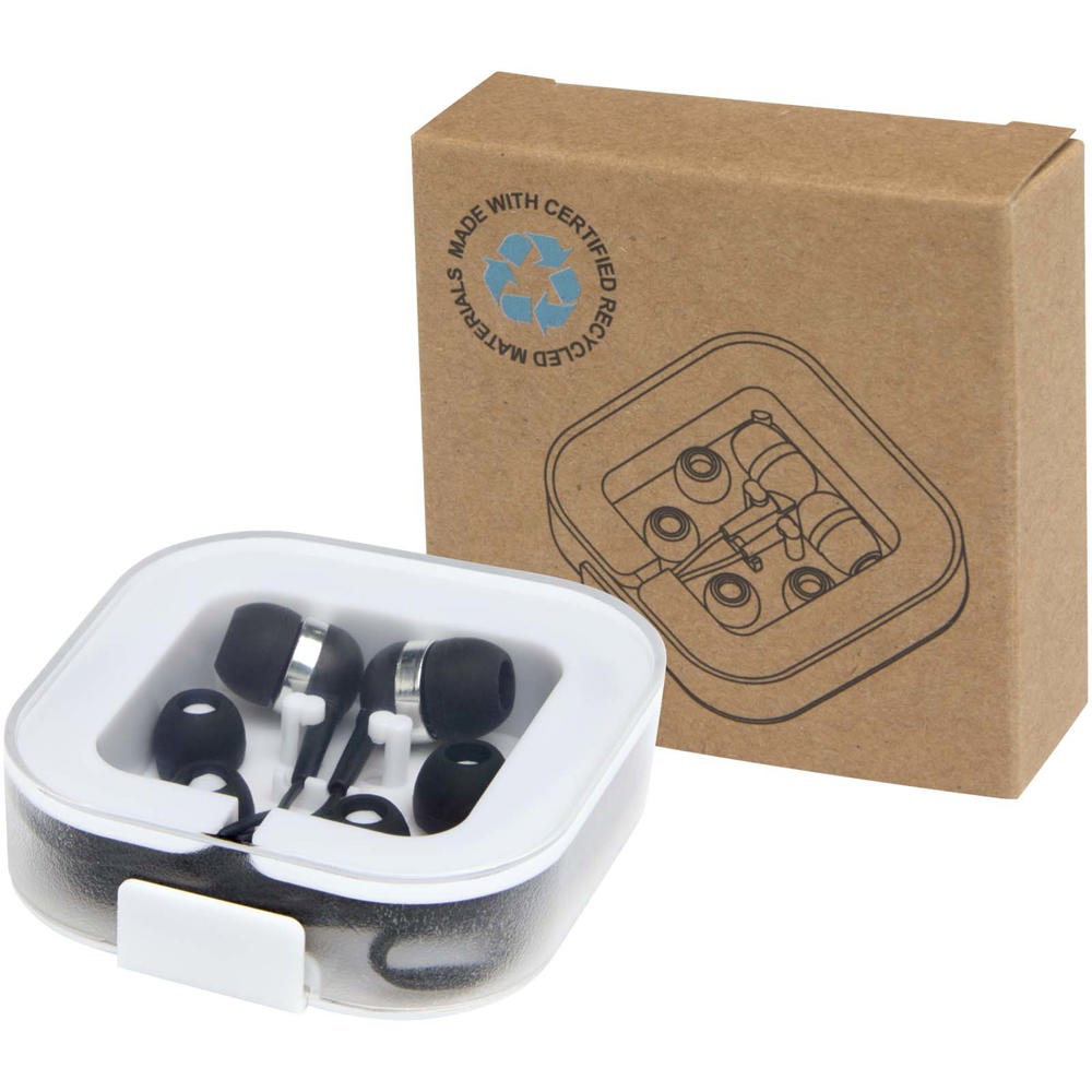 Baekdu bedrade Type-C headset met opbergdoos van gerecycled plastic - bedrukt of onbedrukt verkrijgbaar - Zwart