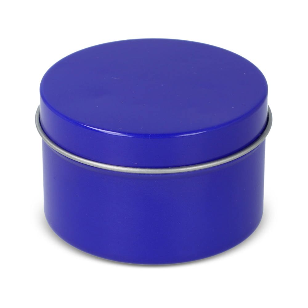 Kirtan plantaardige geurkaars in groot gerecycled blik - met logo of onbedrukt bestellen - blauw