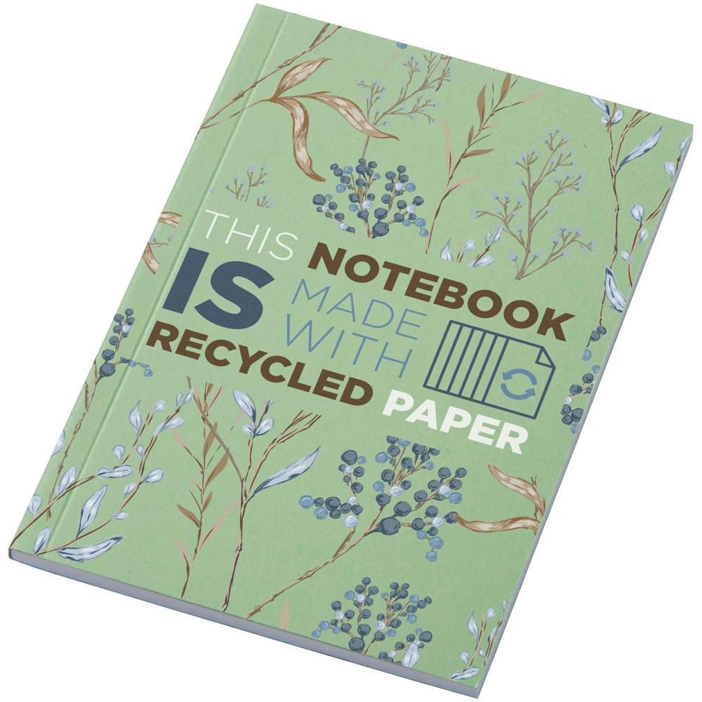 Novella Austen A6 gerecycled notitieboek met zachte cover, 50 vellen - bedrukt of onbedrukt verkrijgbaar - Groen