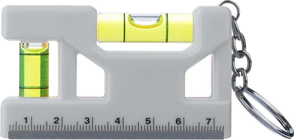 Gerecycled ABS sleutelhanger met waterpas Indira - voor bedrijven en relatiegeschenken - wit