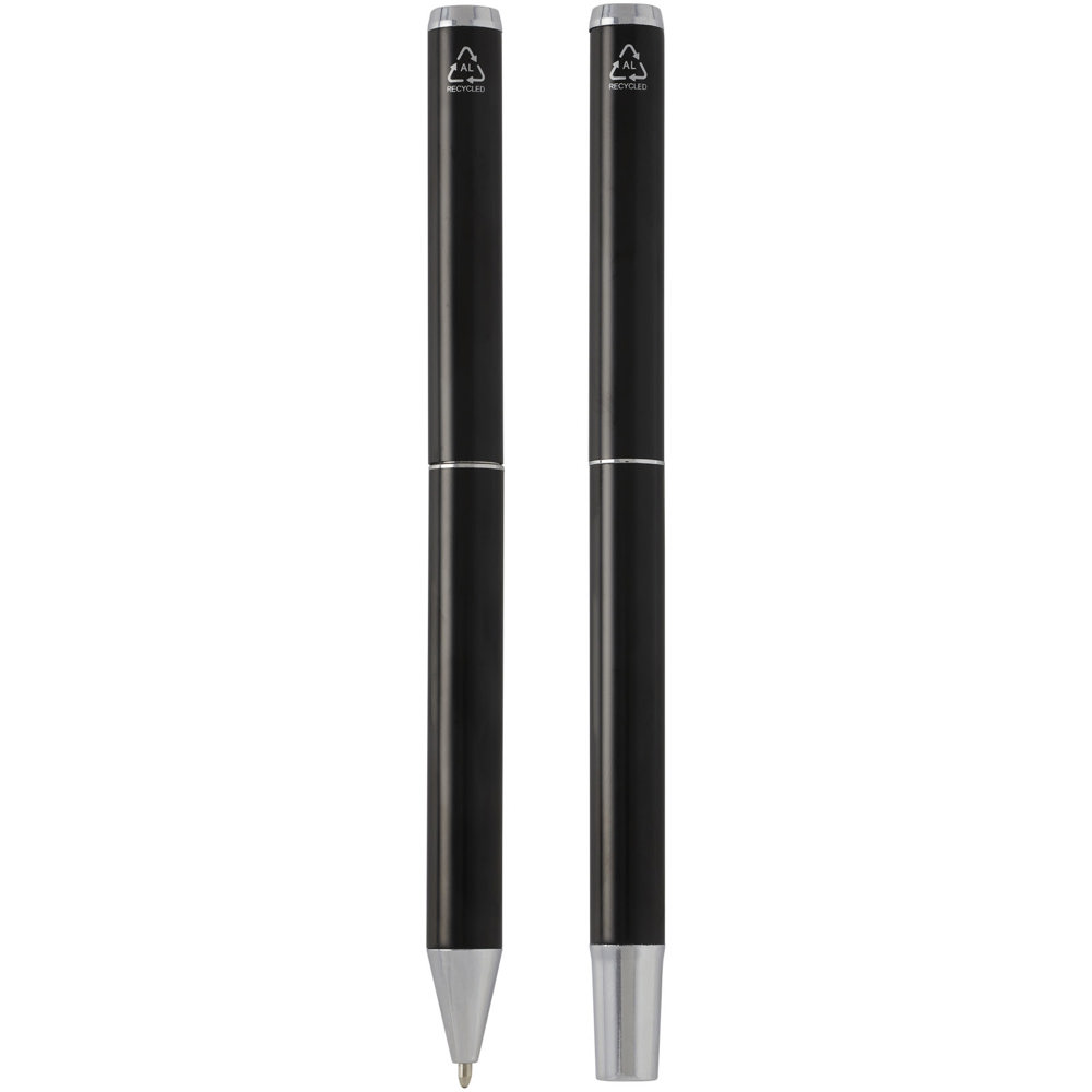 Lucetto cadeauset met balpen en rollerbalpen van gerecycled aluminium (zwarte inkt)