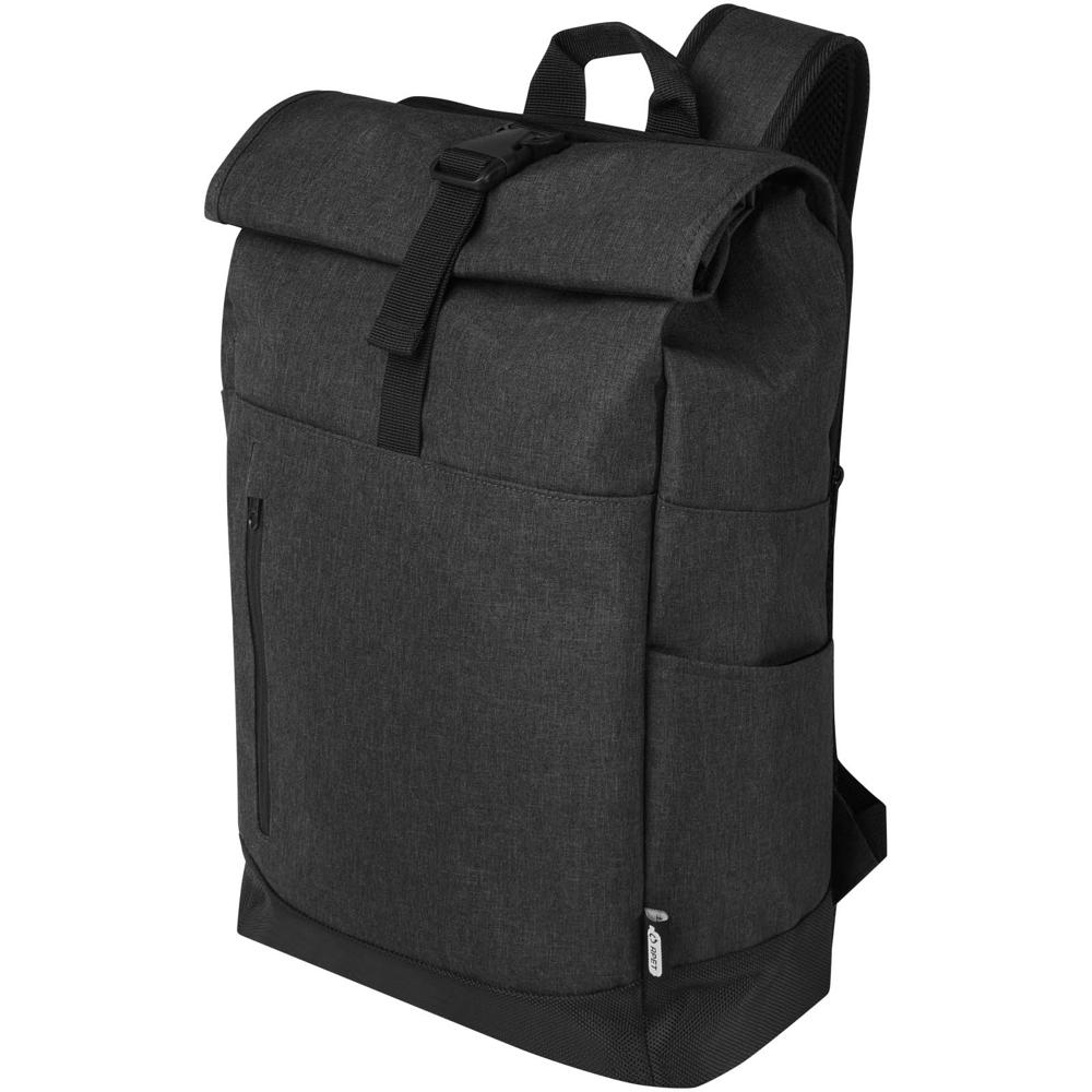 Libra 15,6 inch GRS gerecycled oprolbare laptop rugzak 12L - bedrukt of onbedrukt verkrijgbaar - Gemêleerd houtskool