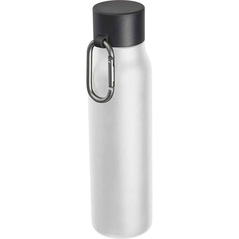 Dubbelwandige drinkfles met karabijnhaak, 600 ml - met logo of onbedrukt bestellen - wit