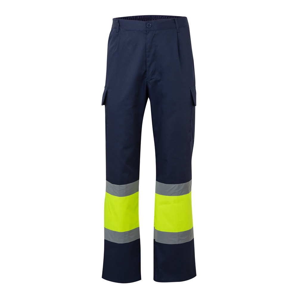 VL ARTEMIS. Tweekleurige broek van keperstof (190g/m²), katoen (20%) en polyester (80%) - met logo of - Marineblauw, Geel
