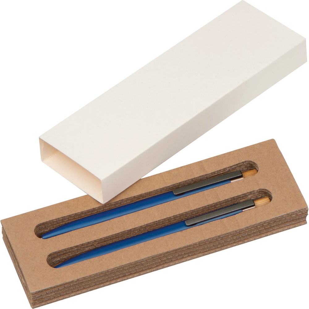 Schrijfset van gerecycled aluminium met een pen en potlood - met logo of onbedrukt bestellen - blauw