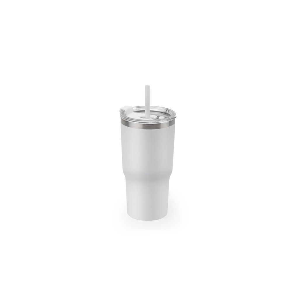 JOYNER M. Compacte roestvrijstalen reisbeker (91% gerecycled) met vacuüm geïsoleerde dubbele wand en een matte - Wit
