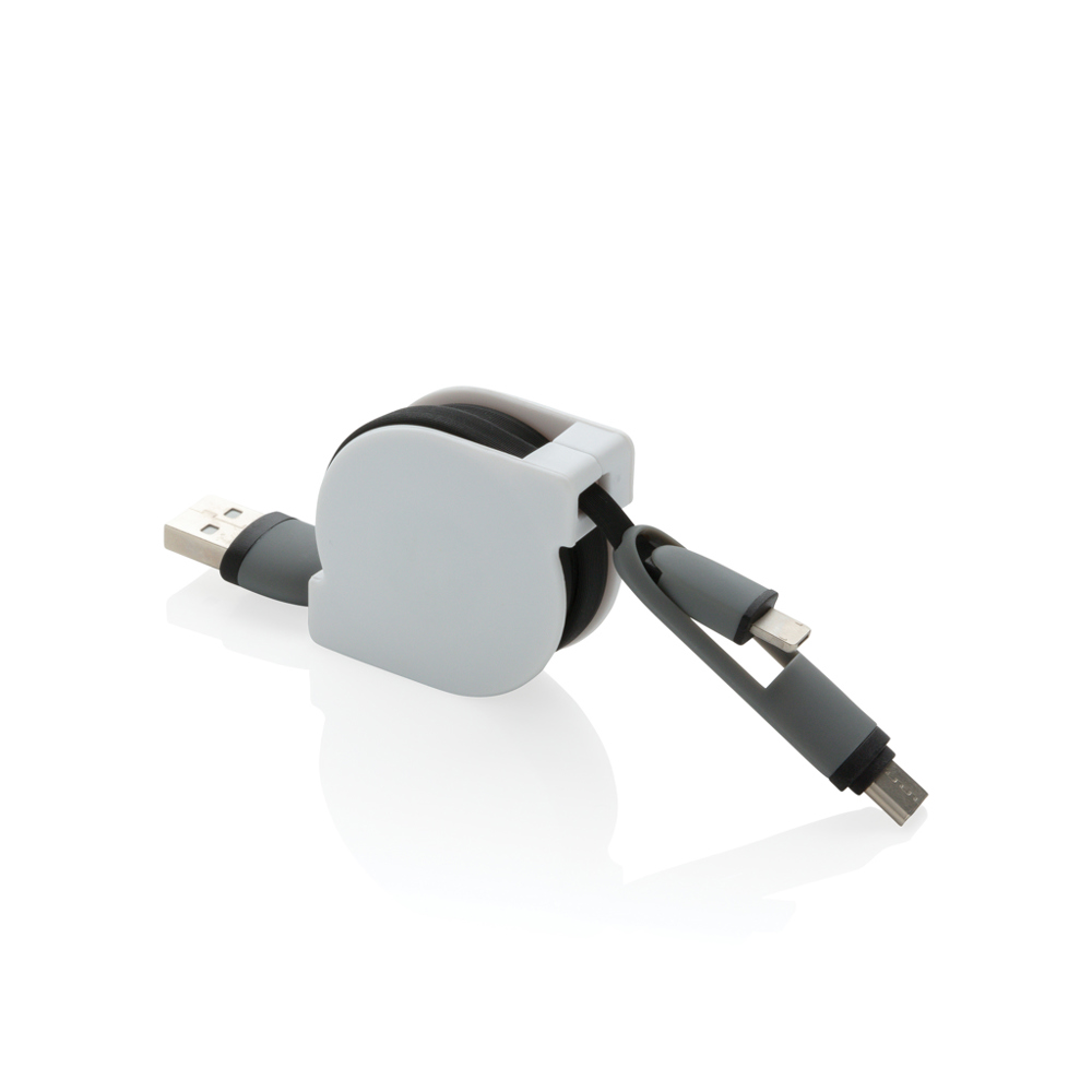 3-in-1 kabel met oprolmechanisme - kopen of bedrukken - zwart (± PMS Black)