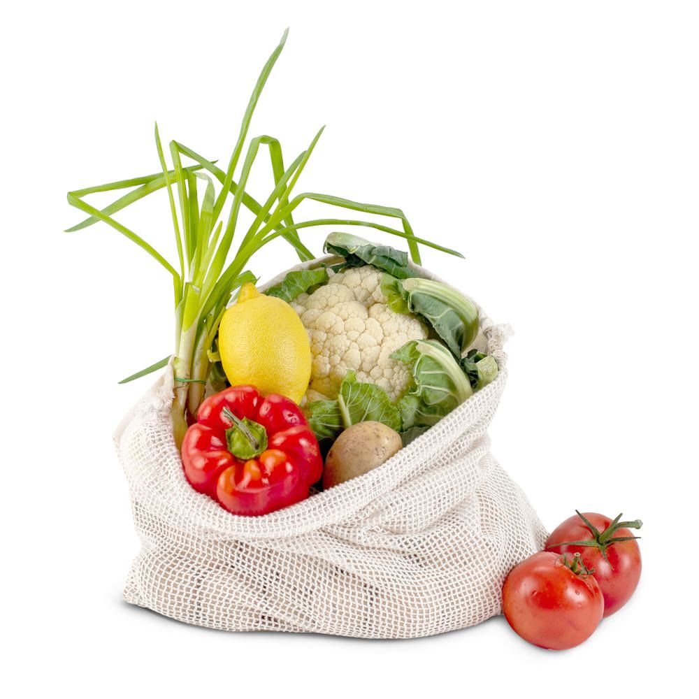 Herbruikbaar groente &amp; fruit zakje OEKO-TEX® katoen ecru 40x45cm