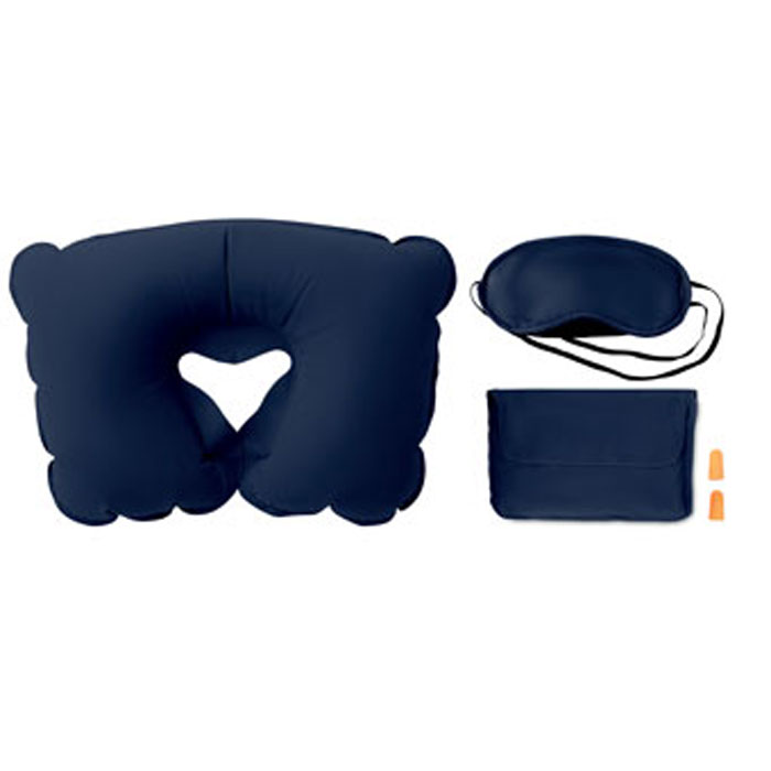 TRAVELPLUS - Reisset met kussen en masker - bedrukt of onbedrukt verkrijgbaar - blauw