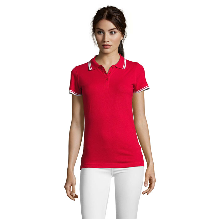PASADENA WOMEN - PASADENA dames polo 200g - voor bedrijven en relatiegeschenken - rood/wit