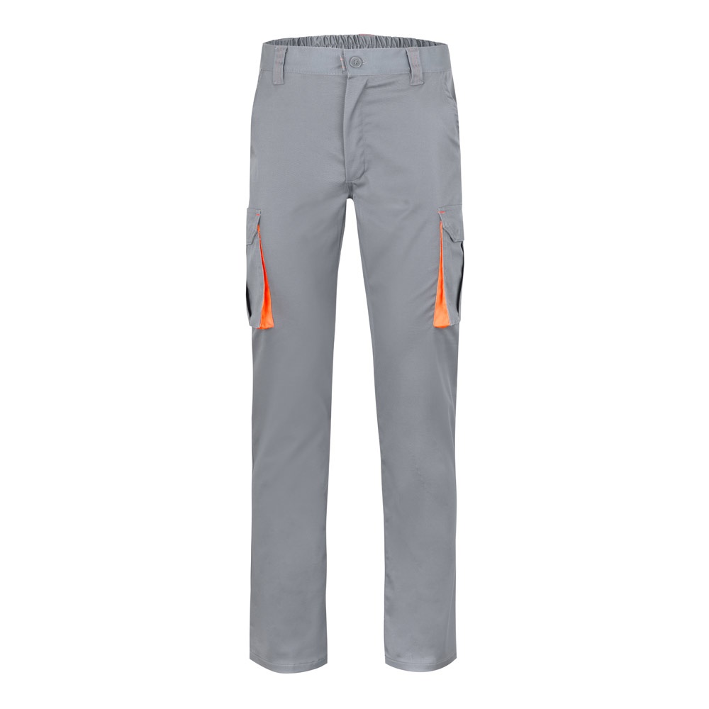 VL HYPNOS. Tweekleurige keperstof broek met meerdere zakken (200g/m²), van katoen (35%) en polyester (65%) - Grijs, Oranje