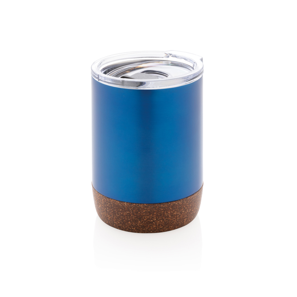 RCS gerecycled roestvrijstalen koffiebeker met kurk - met logo of onbedrukt bestellen - blauw (± PMS 7461C)