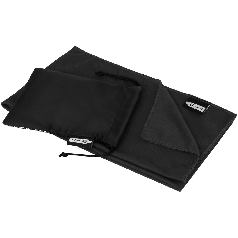 Raquel gerecyclede PET sport koelhanddoek in een pouch 80 x 30 cm - voor bedrijven en relatiegeschenken - Zwart