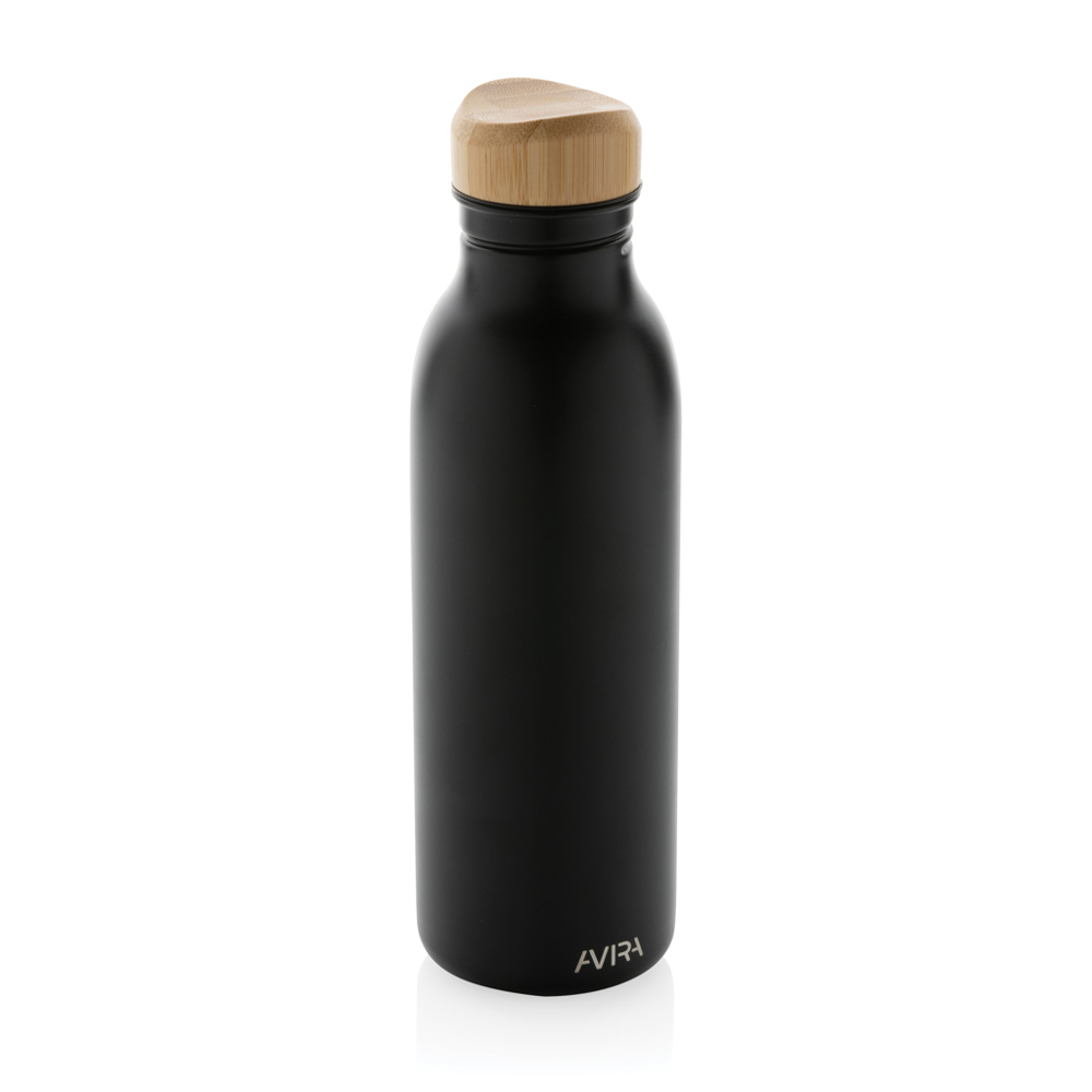 Avira Alcor RCS gerecycled RVS enkelwandige waterfles 600ML - bedrukt of onbedrukt verkrijgbaar - zwart (± PMS Black)
